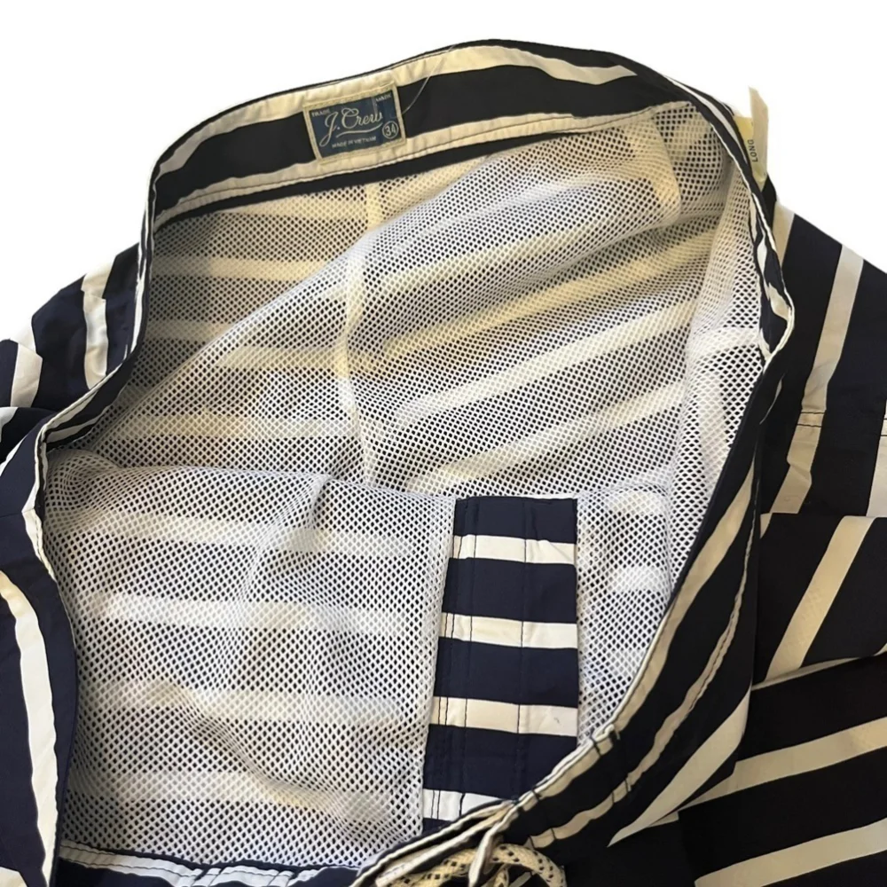 NWT J. Crew 9” Striped Nautical Board Shorts Swim Trunks Navy & White Mesh Lined - Picture 5 of 13